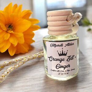 Orange Zest & Ginger Hanging Glass Car Oil Diffuser Freshener 8ml